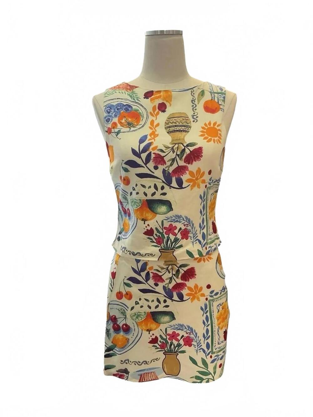 NEW LE LIS women's matisse painterly still life top and skirt two piece set in w